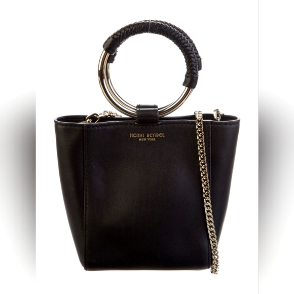 henri bendel Bags Henri Bendel Black Leather Bag With Ring Detail
